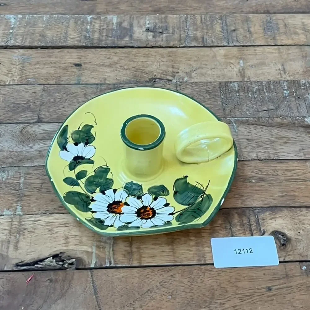Vintage 1922 Italian Daisy Yellow Candle Holder 6